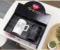 Eleganckie Kubki dla Par Ceramiczne Zakręcane z Zakrętką Biały i Czarny Mat