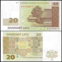 * ŁOTWA 20 łatów 2009 P-55b * UNC * zastąpiony przez Euro * rzadki *