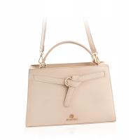 BETLEWSKI wizytowa torebka damska listonoszka na ramię beżowa skórzana logo