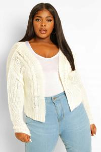 KARDIGAN SWETER DZIANINOWY ECRU DŁUGI RĘKAW DZIANINA BOOHOO 50