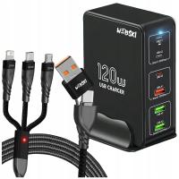 Webski Ładowarka 120W STACJA ŁADOWANIA Tower 3xUSB-C PD 3xUSB Quick Charge + Zestaw kabli USB - USB typ C / microUSB / Lightning Webski