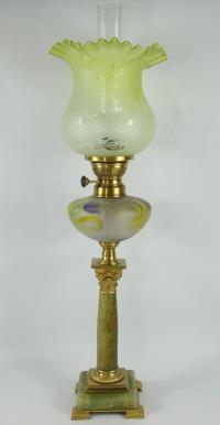 Kolumnowa LAMPA NAFTOWA onyx mosiądz brenner GLADIATOR kominek klosz