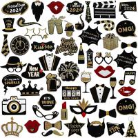 54SZT REKWIZYTY AKCESORIA DO FOTOBUDKI NA IMPREZĘ CZAPKI OKULARY NOWY ROK