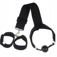 Zestaw Kajdanki Z Kneblem Do BDSM Pas Regulowany Czarny Nylon Fetysz Sex