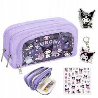 PIÓRNIK SZKOLNY KUROMI DUŻY FIOLET 3KOMORY Z NAKLEJKAMI BRELOKIEM I KLIPSEM