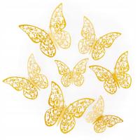 Motylki KORONKOWE ZŁOTE motyle naklejki dekoracja 3D na ścianę balony 12szt