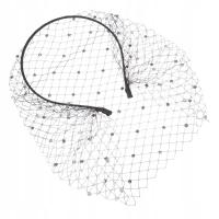 1SZT CZARNA OPASKA DO WŁOSÓW Z WOALKĄ I KRYSZTAŁKAMI PRZYJĘCIA