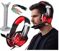 SŁUCHAWKI GAMINGOWE DLA GRACZY LED Z MIKROFONEM PRZEWODOWE PC G9000 CZERW