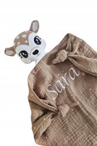 Pierwsza przytulanka SARENKA muślinowa z imieniem PREZENT