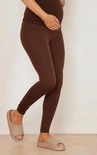 BRĄZOWE LEGINSY WYSOKI STAN CIĄŻOWE KLASYCZNE PRETTYLITTLETHING M