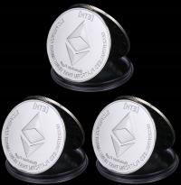 x3 ETHEREUM ETH SREBRNA MONETA KOLEKCJONER +KAPSEL + NAKLEJKI GRATIS