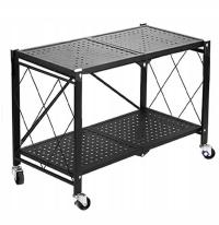 СКЛАДНОЙ МОБИЛЬНЫЙ ЧЕРНЫЙ КОЛЕСНЫЙ СТЕЛЛАЖ 2 ЯРУСА ПОЛКИ
