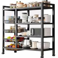 КНИЖНАЯ ПОЛКА ДЛЯ КУХНИ, ВАННОЙ КОМНАТЫ, ШКАФ НА КОЛЕСИКАХ, ОРГАНАЙЗЕР, ЧЕРНЫЙ, 4 УРОВНЯ