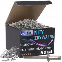 Nity Zrywalne Stalowo Stalowe 6.4x12mm Zestaw Nitów Stal/Stal ZINE 50 sztuk