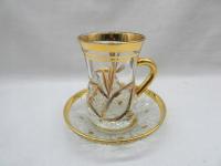 SZLIFOWANA ZŁOCONA SZKLANKA DO TURECKIEJ HERBATY 1-4047