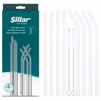 ZESTAW SZKLANYCH RUREK SŁOMEK SILLAR DO NAPOJÓW 8 SZT + 2X WYCIOR CZYŚCIK