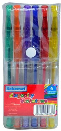 DŁUGOPISY BROKATOWE SZKOLNE KOM. 6 KOLORÓW SCHEMAT SZYBKOSCHNĄCE Z BROKATEM