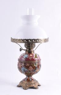 Antyczna lampa naftowa z majoliki – Kaestner & Tobbelmann 50 cm 1900 rok