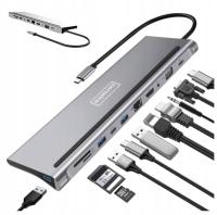 STACJA DOKUJĄCA HUB USB-C 11w1 VGA RJ45 SD HDMI 4K do Macbook Pro Air M1 M2