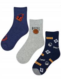 3x skarpetki, skarpety dziecięce CHŁOPIĘCE NOVITI koszykówka, auto 35-38