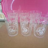 PIĘKNIE ZDOBIONE SZKLANKI - PRL -6 SZT.