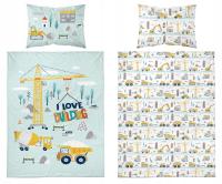 POŚCIEL DO ŁÓŻECZKA DLA DZIECKA 100x135cm DŹWIG WYWROTKA MASZYNY BUDOWA