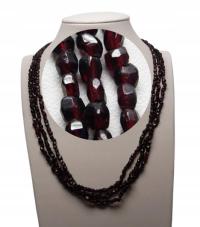 XIX/XX W. NASZYJNIK NATURALNE GRANATY OZDOBNE ZAPIĘCIE TRZY SZNURKI.