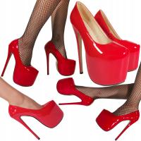 Эротические туфли Женские красные каблуки на платформе 18 см сексуальные насосы R. 38