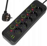 PRZEDŁUŻACZ 2xUSB 5 GNIAZD 2m USB ŁADOWARKA TYP-C 3x LISTWA ZASILAJĄCA