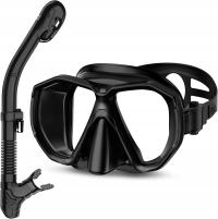 ZESTAW DO NURKOWANIA OKULARY MASKA Z RURKĄ PANORAMICZNY WIDOK CZARNY