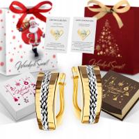 ZŁOTE KOLCZYKI 585 ANGIELSKIE DIAMENTOWANE Z BIAŁYM ZŁOTEM + EKSTRA GRATISY