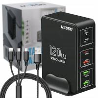 Webski Ładowarka 120W STACJA ŁADOWANIA Tower 3xUSB-C PD 3xUSB Quick Charge + Kabel Webski USB - USB typ C / microUSB / Lightning 1,2 m czarny