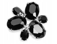 Broszka Czarna Srebrna Kryształy Jablonex Modna Vintage Elegancka Czeska