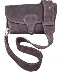 Zamszowa Torebka włoska CZEKOLADOWA nerka listonoszka DUŻA WERSJA