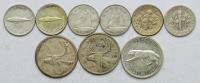Kanada, USA, 10 - 25 centów 1940-68, Zestaw monet, 9 sztuk