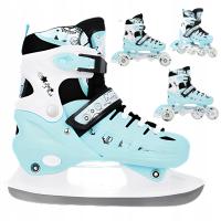 Łyżwy Rolki Regulowane Dziecięce Hokejowe 4w1 Łyżworolki Wrotki Kółka PU