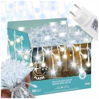 LAMPKI SOPLE ZEWNĘTRZNE 300LED IP44 BIAŁE ZIMNE FLASH KURTYNA 14,5m GRUBE