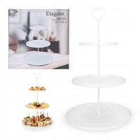 Patera na ciasto owoce piętrowa biała metalowa 48 cm 3 poziomowa