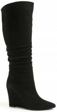 9095 DAMSKIE CZARNE WYSOKIE KOZAKI SZPIC ZAMSZOWE