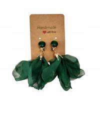 KLIPSY JEDWABNE KWIATY wiszące kolor CIEMNA ZIELEŃ Handmade