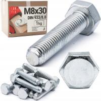 Śruba M8 30mm sześciokątna metryczna DIN 933 ocynk na klucz kl. 8.8 1 kg