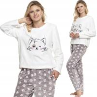 PIŻAMA DAMSKA CIEPŁA POLAROWA DŁUGI RĘKAW I SPODNIE KOTEK ZIMOWA MORAJ S