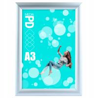 Ramka OWZ A3 Aluminiowa Zatrzaskowa Srebrna - Rama Plakatowa + Folia UV