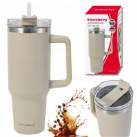 KLAUSBERG KB-7944 Kubek termiczny 1100 ml z uchwytem i słomką, jasny beż