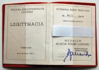 LEGITYMACJA DO MEDAL 40LECIA POLSKI LUDOWEJ 1984 rok HENRYK JABŁOŃSKI PRL