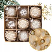 BOMBKI CHOINKOWE KULE ZESTAW 9 szt 8cm BEZBARWNE ZDOBIONE NA CHOINKĘ