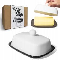 MASELNICZKA CERAMICZNA POJEMNIK NA MASŁO Z POKRYWKĄ MASELNICA CZARNO BIAŁA