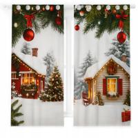 ZASŁONY NA PRZELOTKACH ŚWIĄTECZNE GOTOWE NA TAŚMIE 140X250 ZASŁONA ŚWIĘTA