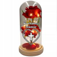 ZNICZ DLA MAMY ŚWIECĄCA WIECZNA RÓŻA LED DREWNIANA PODSTAWA MAMA