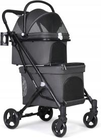 DWUPOZIOMOWY WOZEK DLA PSÓW ZWIERZĄT SKŁADANY Z NOSIDEŁKIEM 2-POZIOMOWY